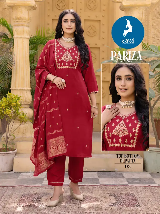 Pariza By Kaya Roman Silk Embroidery Kurti With Bottom Dupatta Wholesale Shop In Surat